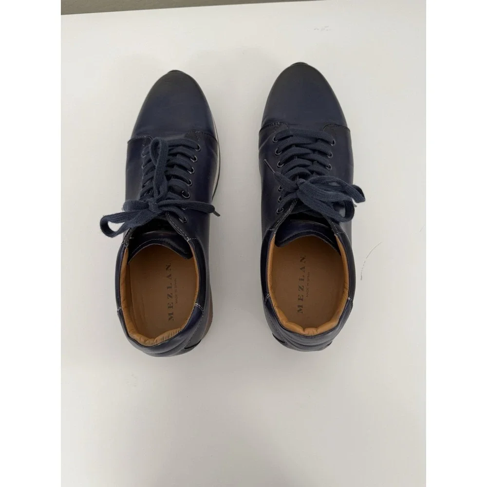 Mezlan Mens 12 M Navy Leather Low Top Sneakers Casual Dress Shoes Made In Spain